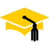 Graduation cap icon in black and gold
